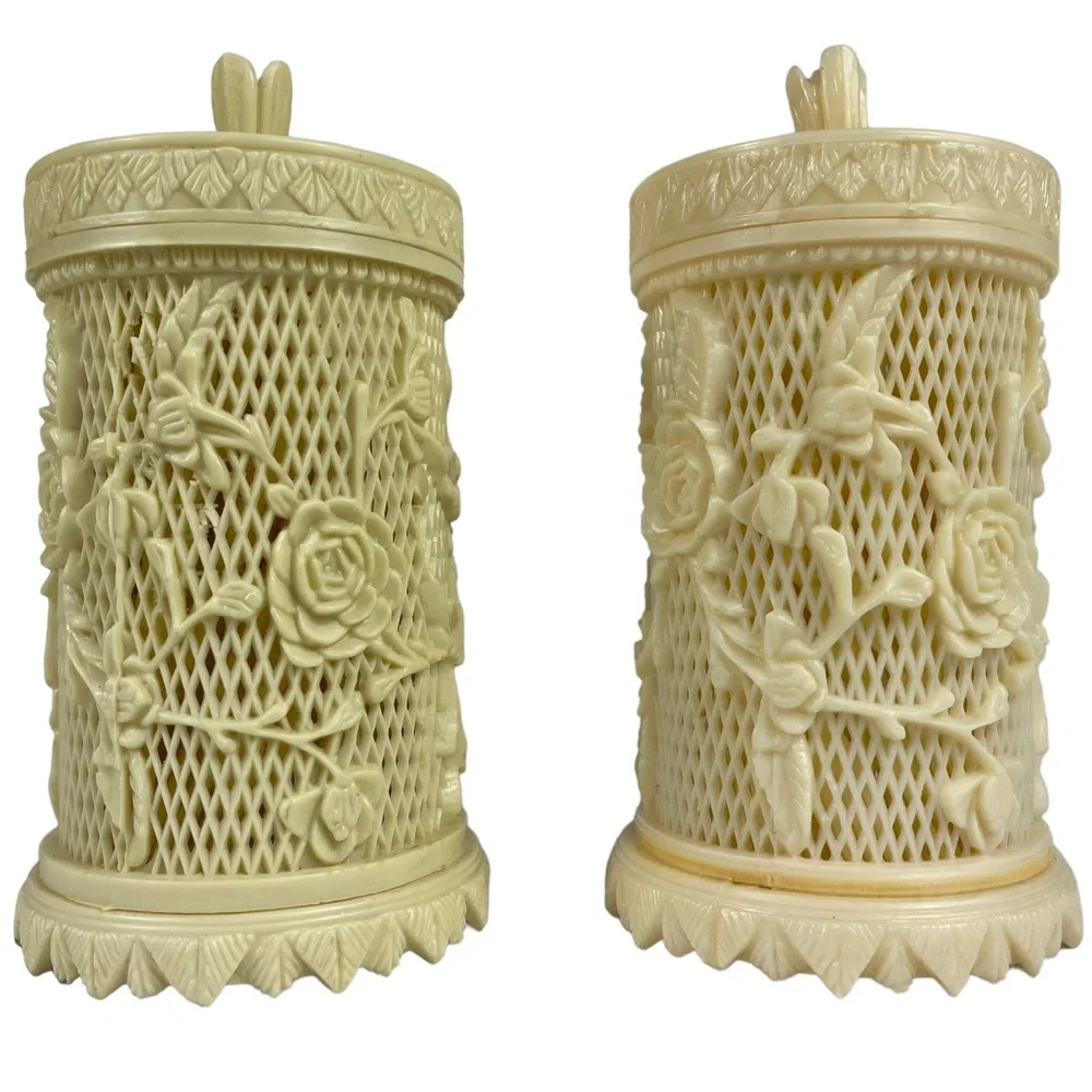 Vintage Vegan Ivory Ornate Hors D'oeuvres 3-Prong Picks Floral Holders Serves 48